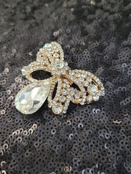 Rhinestone Bow Pin/Brooch with Big Tear Drop Rhinestones