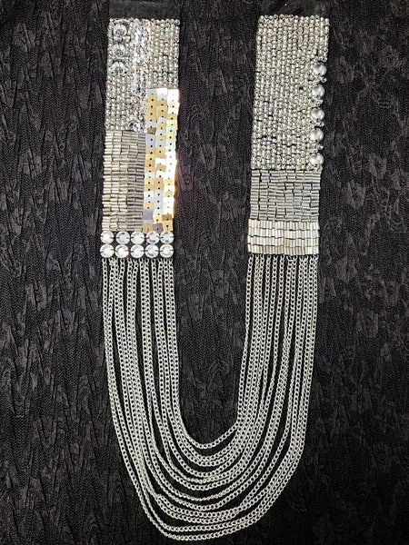 Sparking Trimmed Bead & Chain fringe Applique