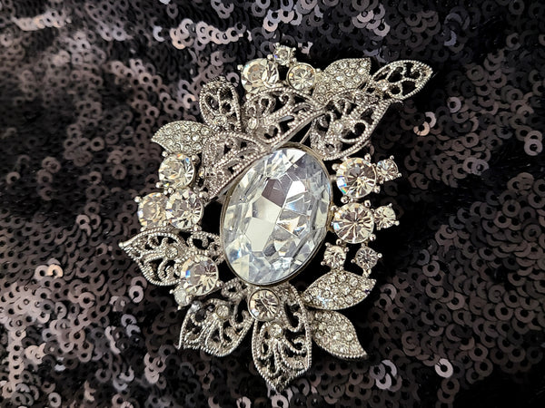 Floral Big Rhinestone Brooch