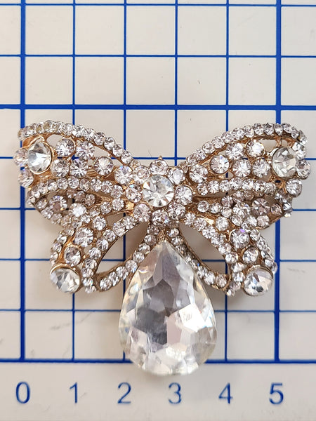 Rhinestone Bow Pin/Brooch with Big Tear Drop Rhinestones