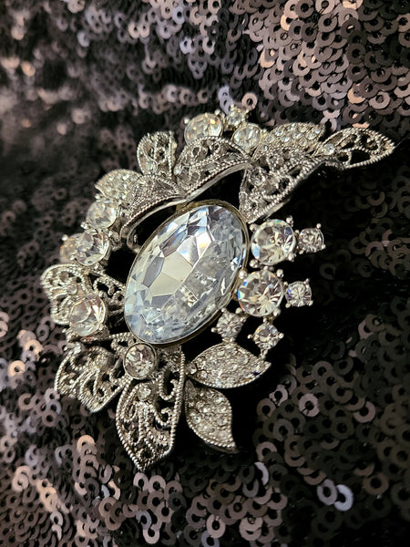 Floral Big Rhinestone Brooch