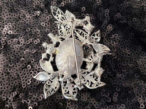 Floral Big Rhinestone Brooch