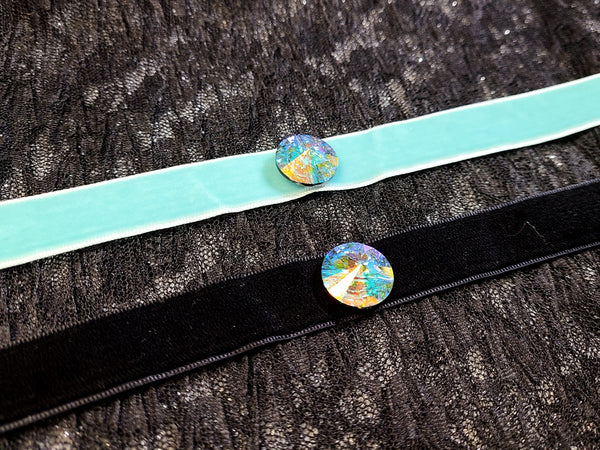 Wider Velvet Tape with Big Aurora Rhinestone Choker