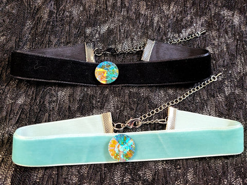 Wider Velvet Tape with Big Aurora Rhinestone Choker